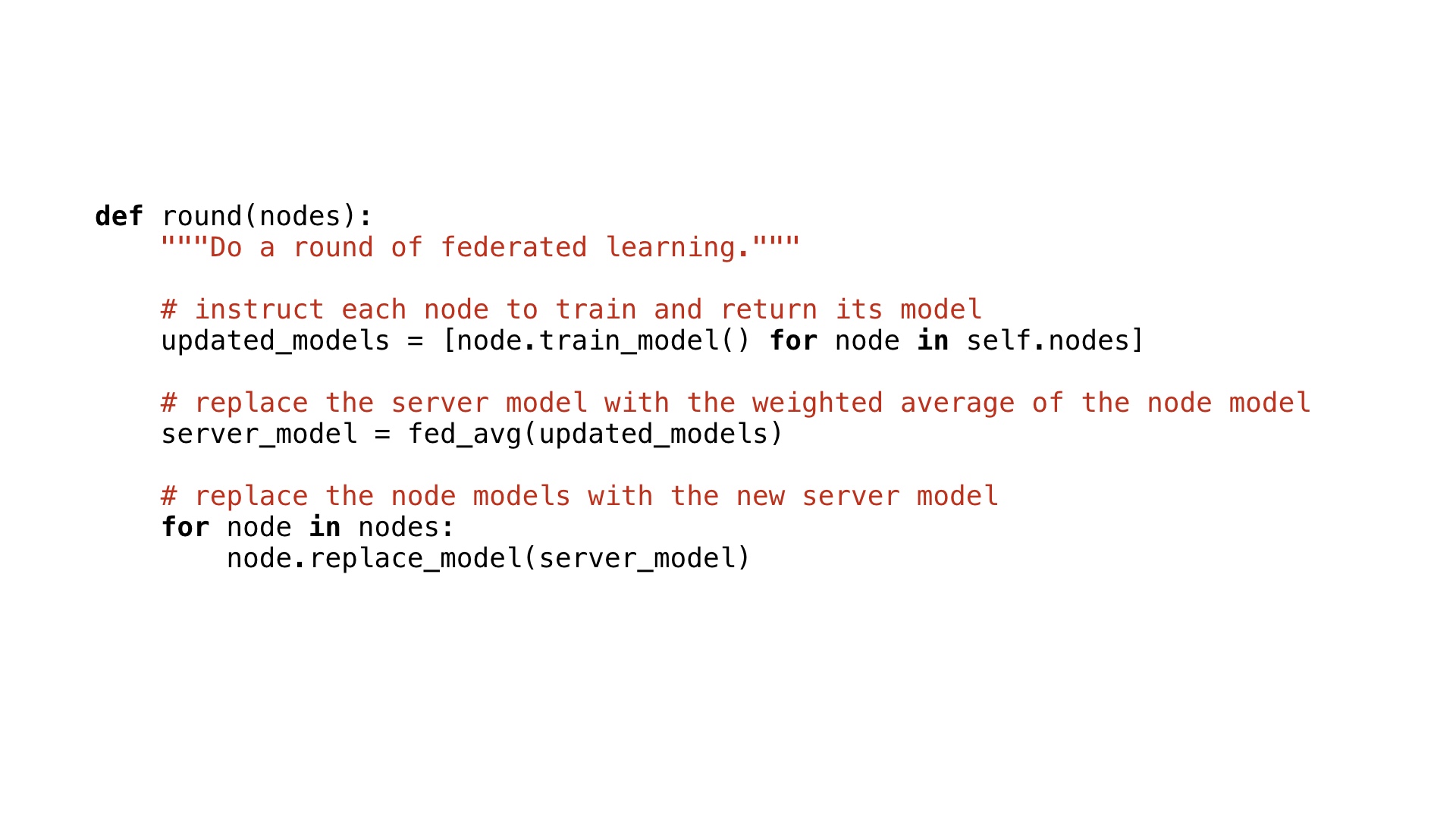 Code for one round of federated learning