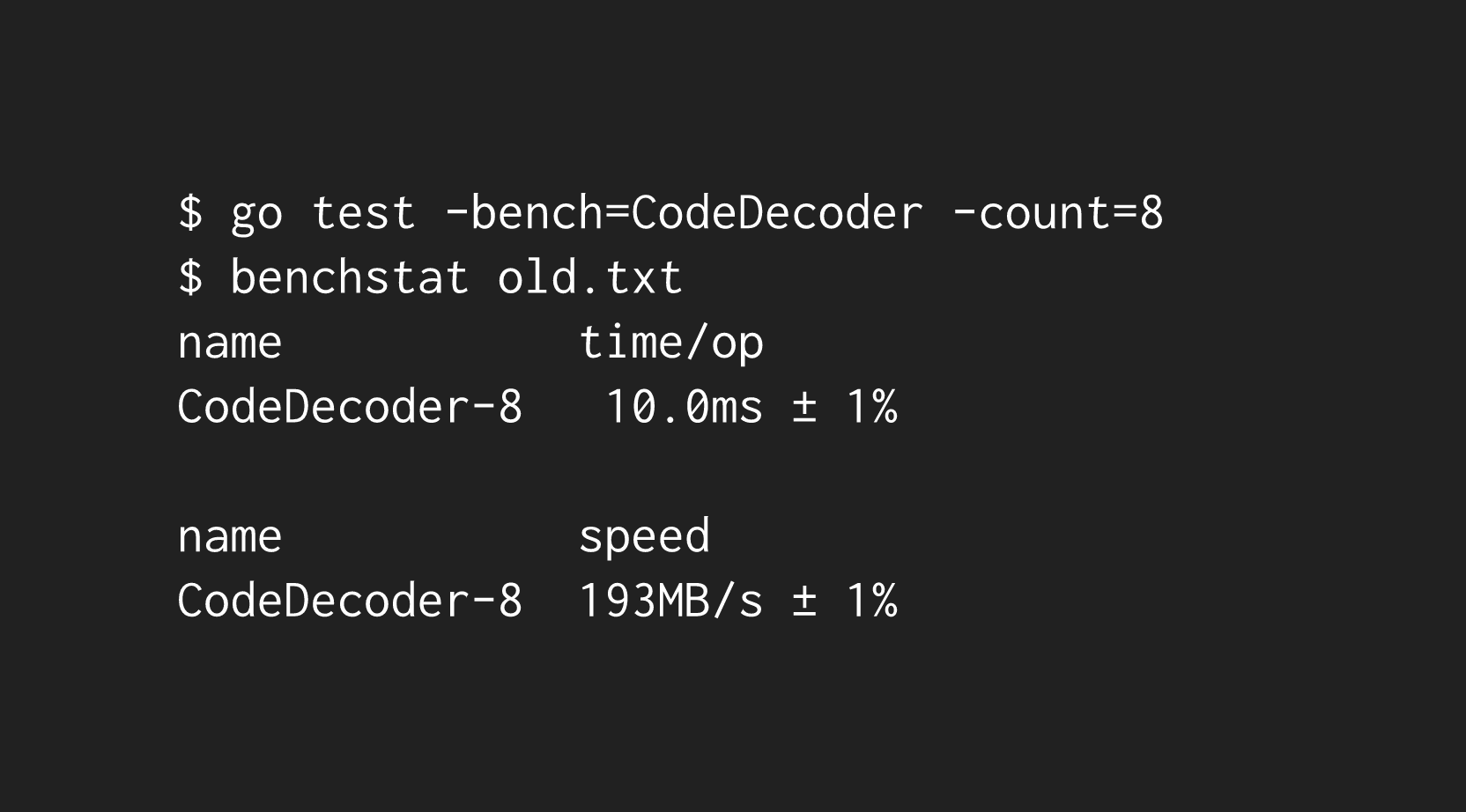 json benchstat