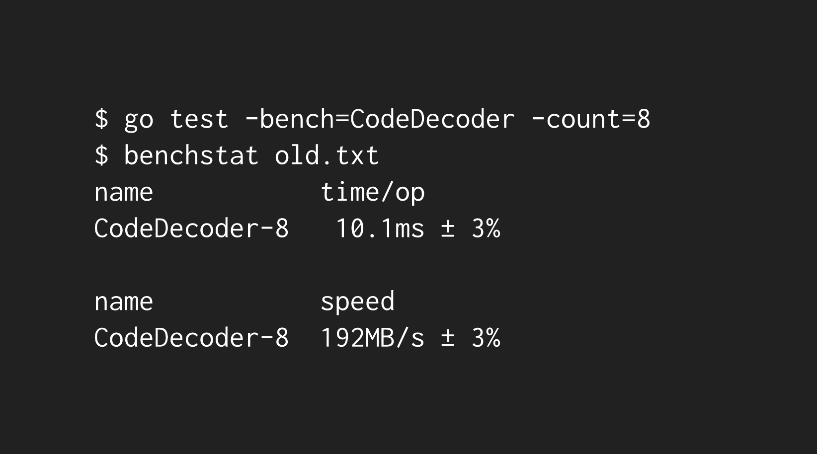 json benchstat